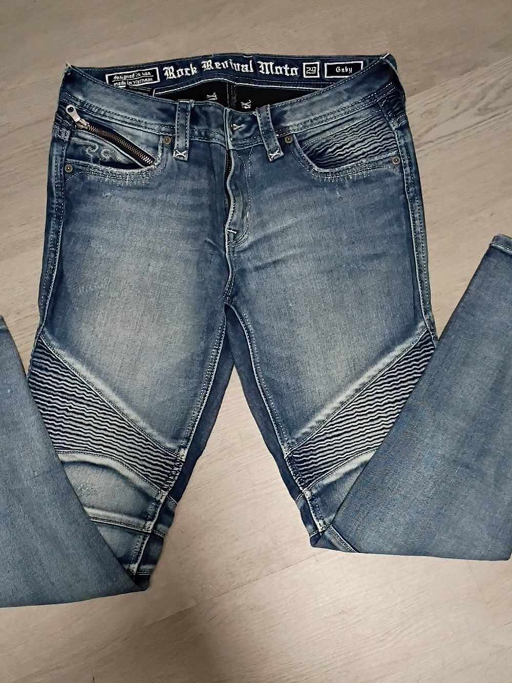 Rock Revival Men’s Faded Blue Moto Slim Straight Jeans